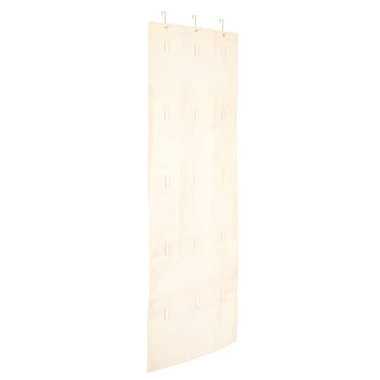 Household Essentials Over the Door Cotton Blend Cap and Hat Organizer with 15 Velcro Hangers - Natural